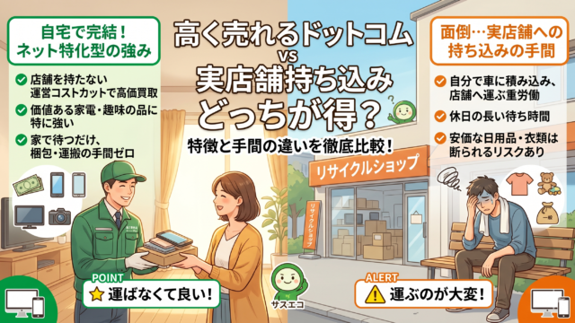 高く売れるドットコムの特徴とは？実店舗に持ち込む手間の違いを比較