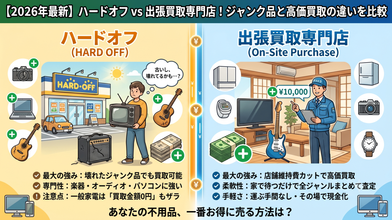 壊れていても売れる？ハードオフと出張買取専門店の違いを徹底比較