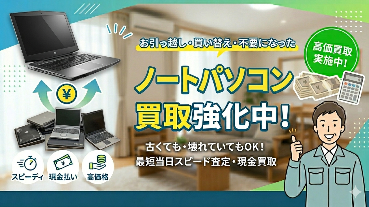 ノートパソコンを過去最高レベルで買取強化中！【出張買取サスエコ】